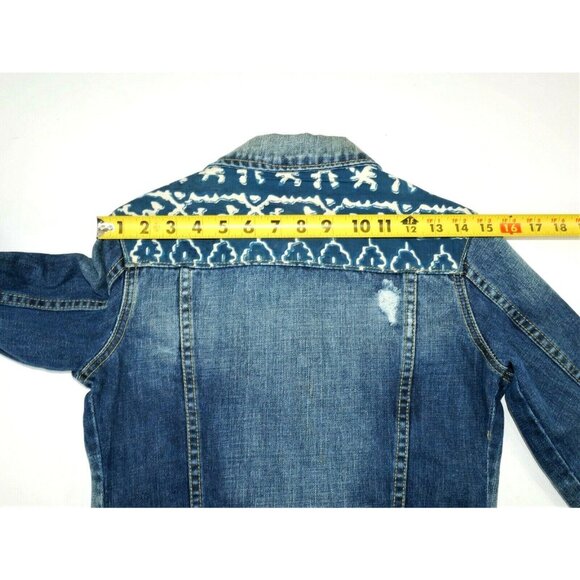 Anthroplogie Artisan De Luxe  Blue Denim Jean Jacket w Batik Womens X Small EUC - Picture 8 of 12